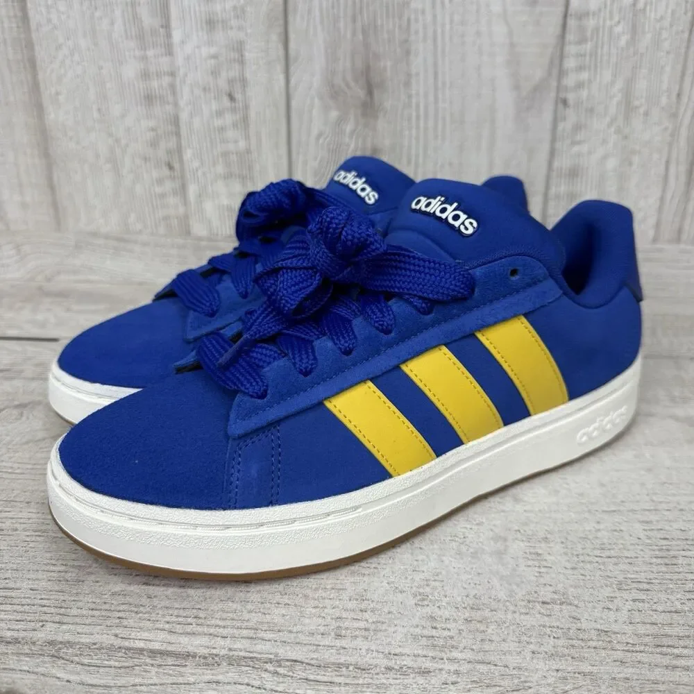 Adidas Grand Court Alpha Lucid Blue Utility Yellow Mens 10.5 Suede Shoes JI1714